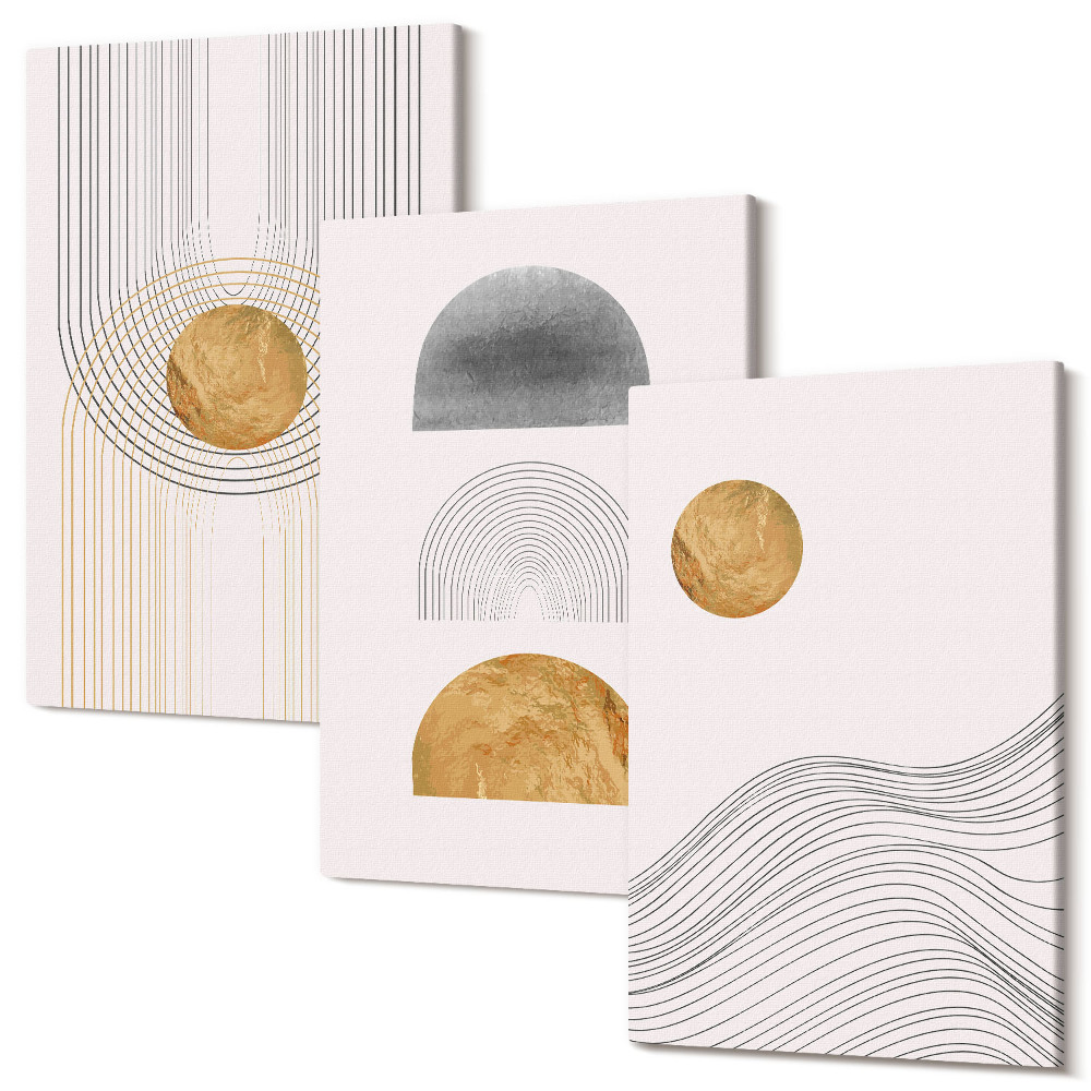 Háromrészes vászonkép szett Absztrakt formák és vonalak bézs és szürke árnyalatokban