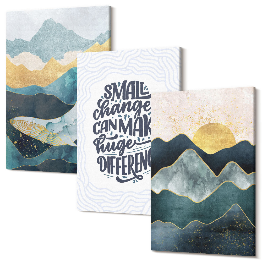 Falikép szett triptichon Absztrakt hegyi tájak inspiráló felirat