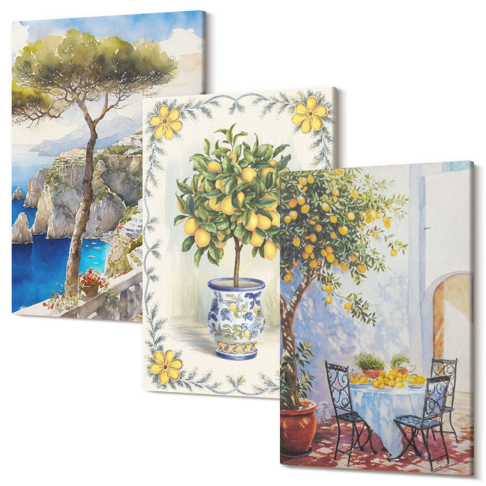 Falikép szett triptichon Tengerre néző citromfákkal