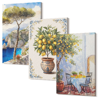 Kép szett triptichon Tengerre néző citromfával és kerti asztallal