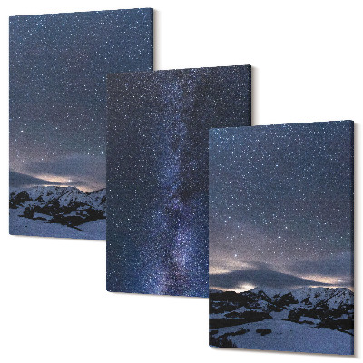 Kép szett triptichon Éjszakai égbolt csillagokkal és hegyi tájjal
