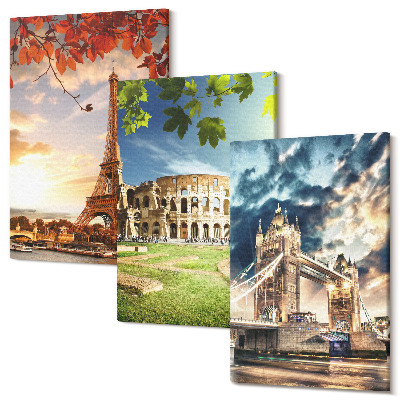 Kép szett triptichon Európa műemlékei a táj meleg színeiben
