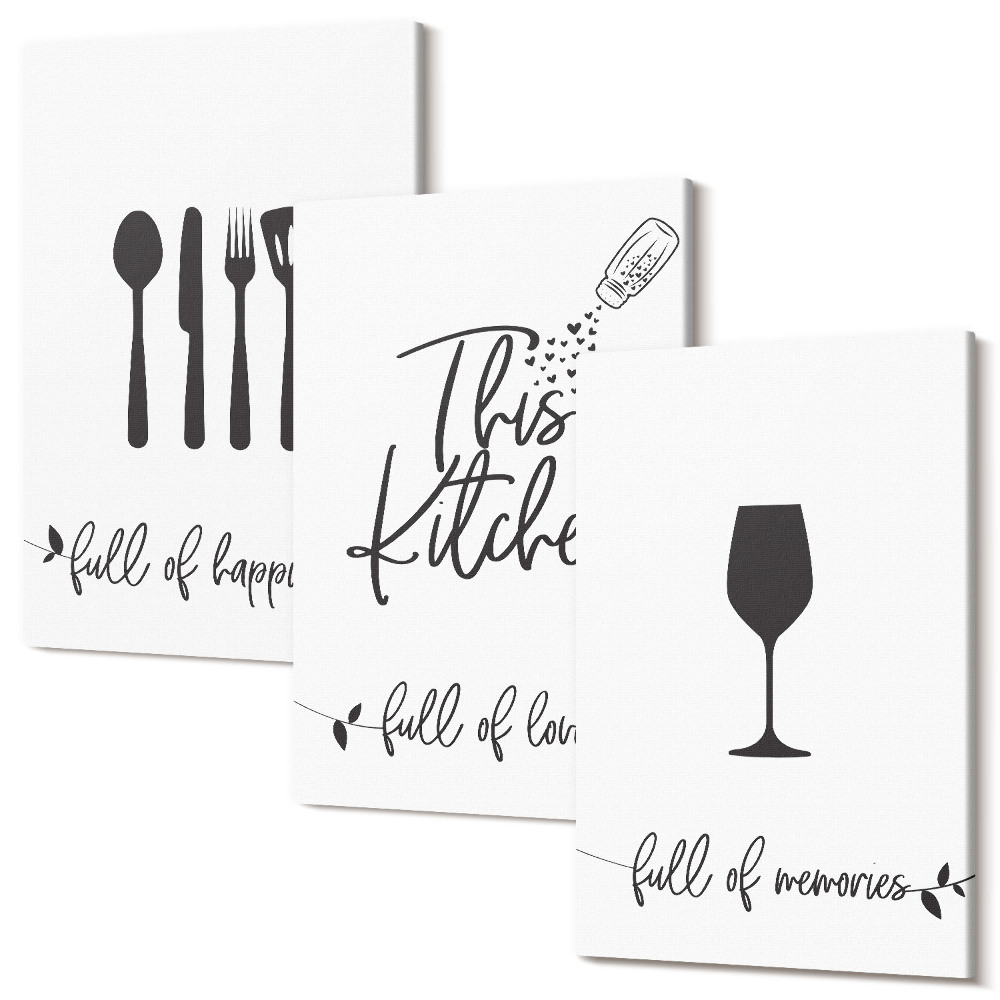 Falikép szett triptichon Konyhai edényminták feliratokkal a konyhába