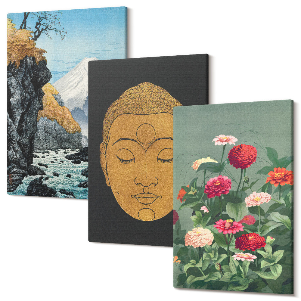 Falikép szett triptichon Japán természet és kultúra japandi stílusban