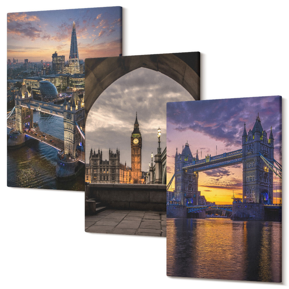 Háromrészes vászonkép szett Kilátás a városra hidakkal és óratornyokkal