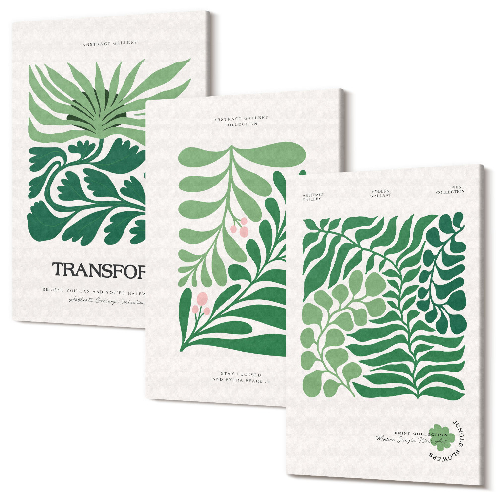 Falikép szett triptichon Zöld levelek és növények készlete különböző formákban