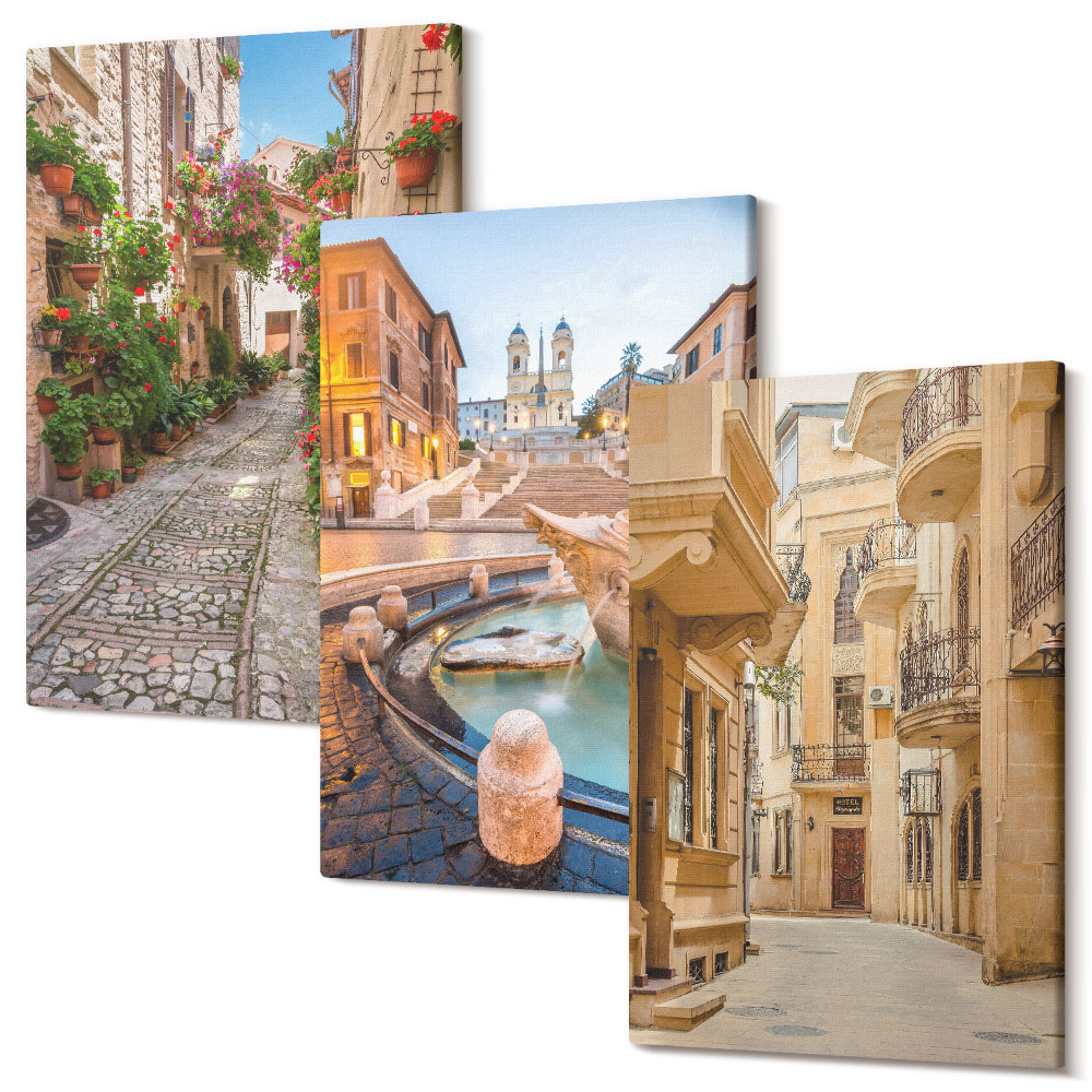 Kép szett triptichon Bájos utcák és szökőkutak festői építészetben