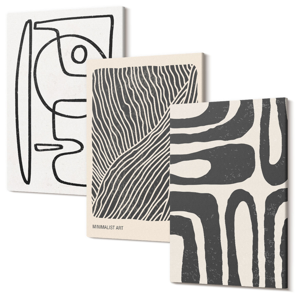 Háromrészes vászonkép szett Absztrakt minták, vonalak és textúrák világos háttéren