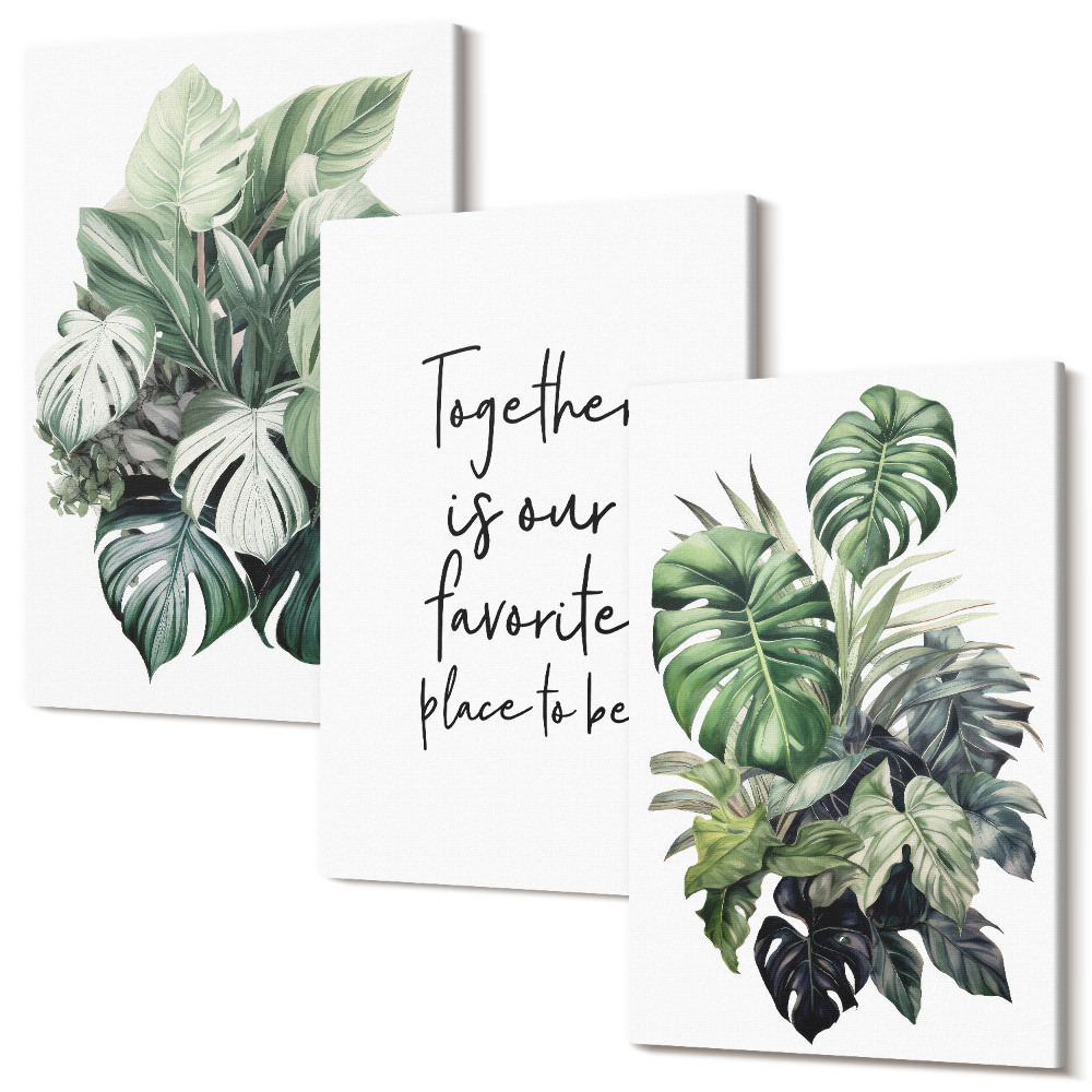 Kép szett triptichon Trópusi növények zöld levelei dekoratív felirattal