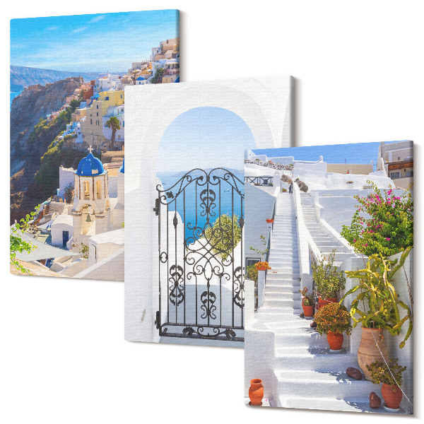 Kép szett triptichon Kilátás a Santorini görög építészetére Oiáról