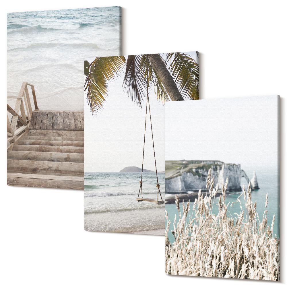 Kép szett triptichon Strand fa lépcsőkkel és tengerparti hintával
