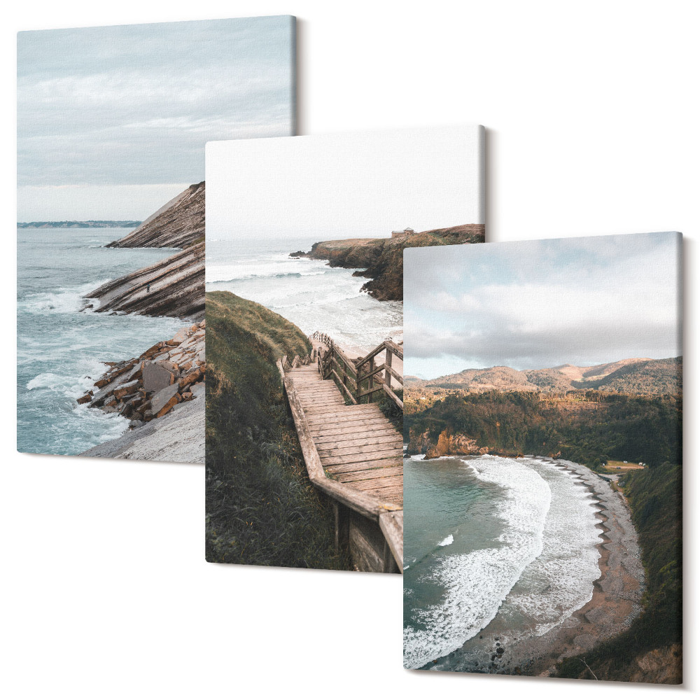 Falikép szett triptichon Tengerparti kilátás sziklákkal és tengerparti tájakkal
