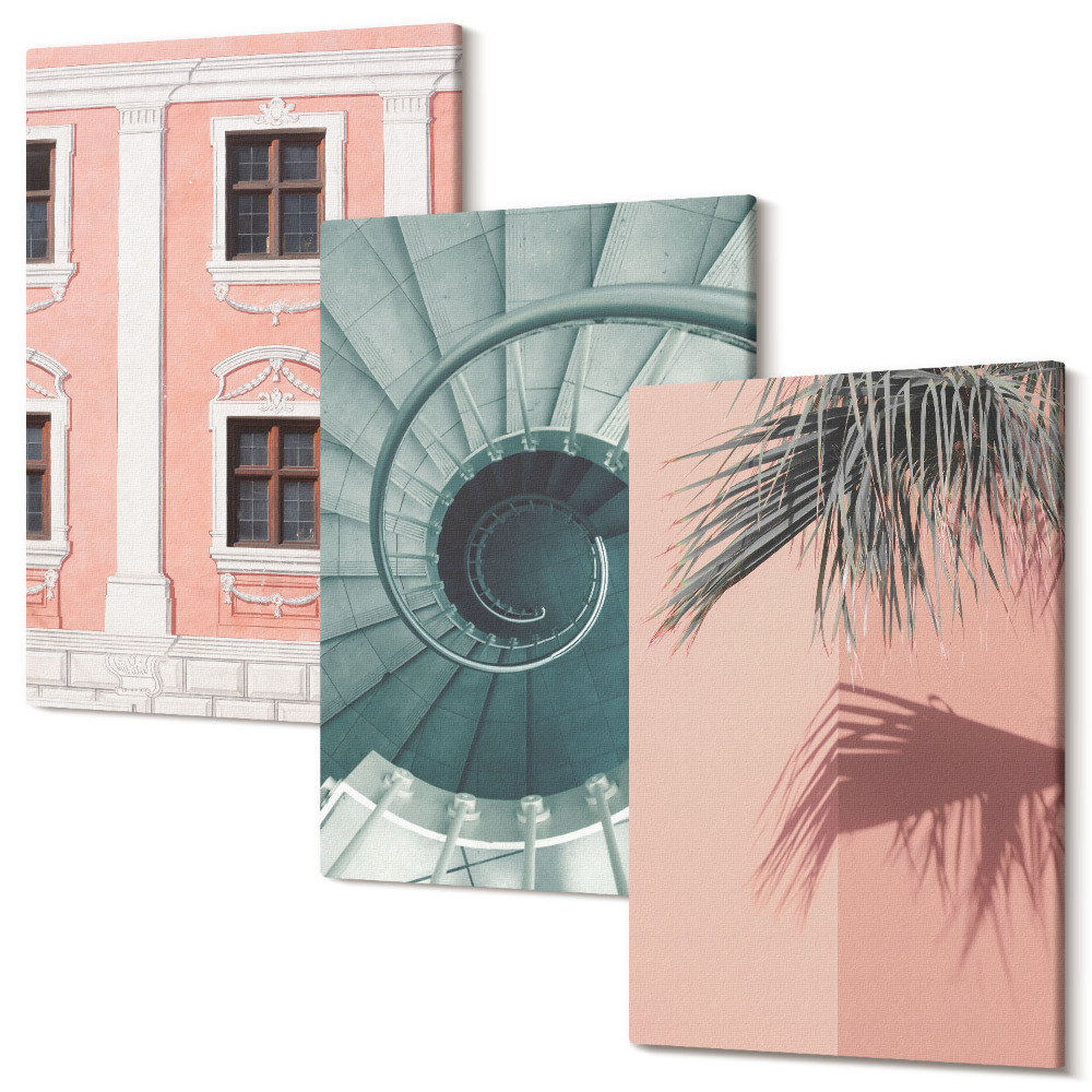 Falikép szett triptichon Pasztell tónusú építészet és spirális minták