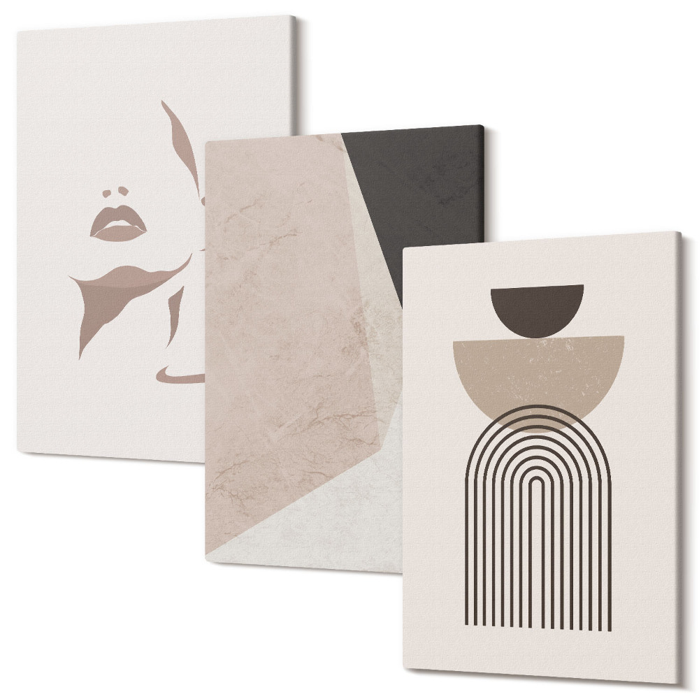 Háromrészes vászonkép szett Absztrakt geometriai formák és egy női arc