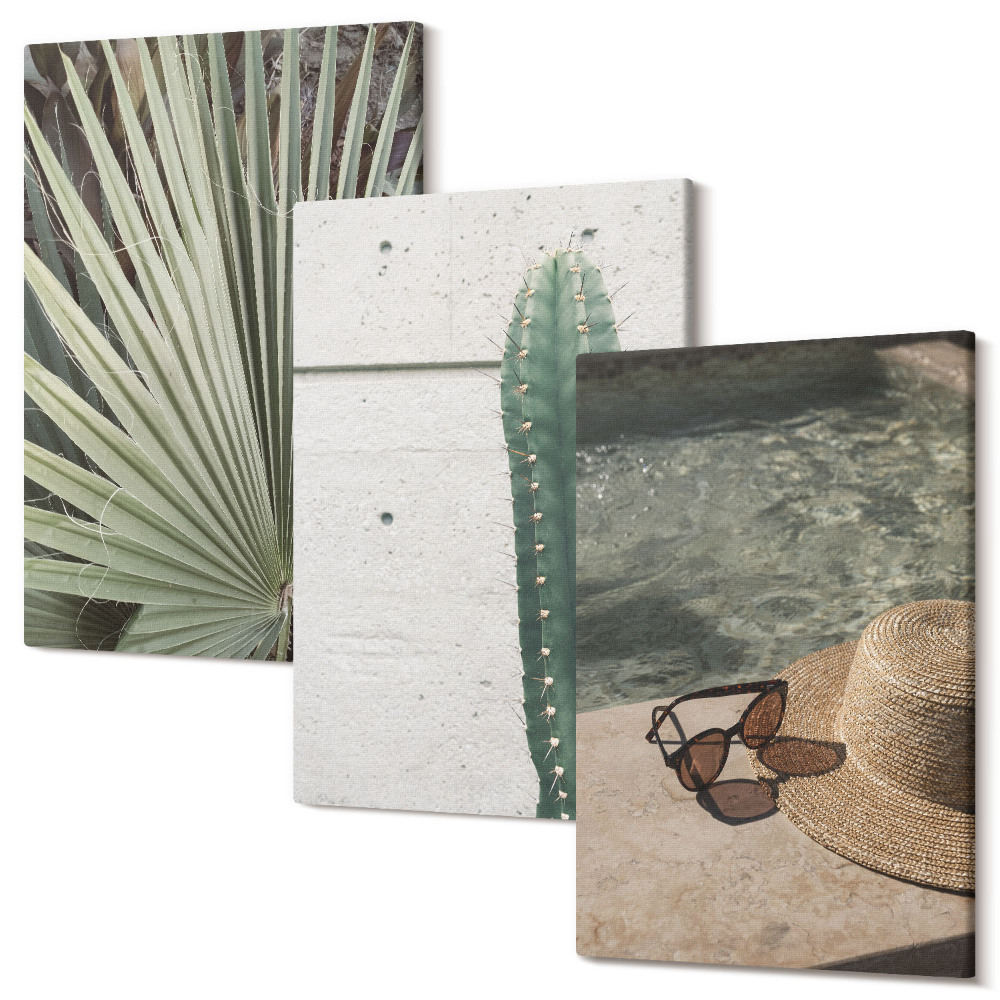 Kép szett triptichon Trópusi növények és vízparti nyaralási kiegészítők