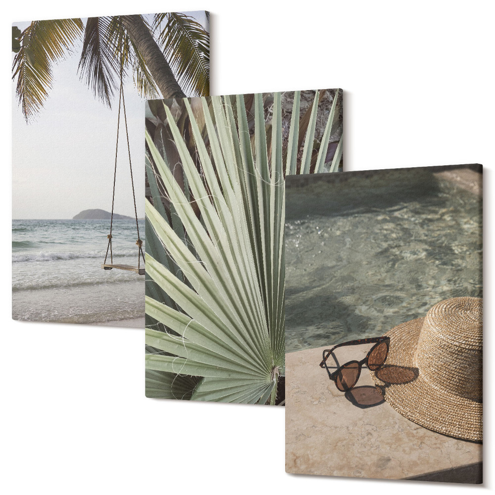 Háromrészes vászonkép szett Pálmalevél hinta tengerparti nyaralás