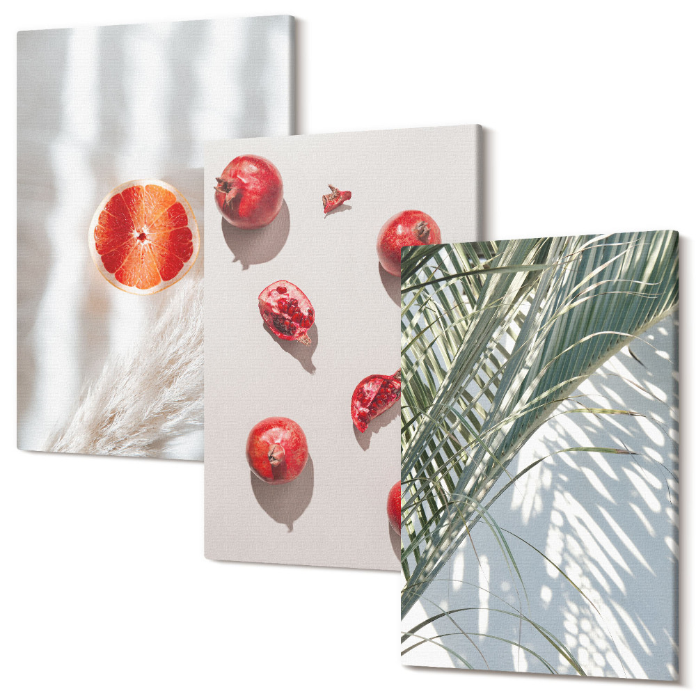 Falikép szett triptichon Nyaralás trópusi gyümölcsök pálmalevél