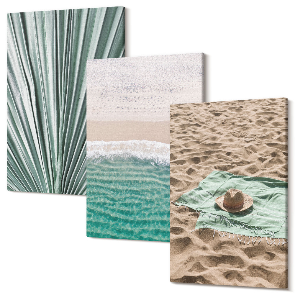 Háromrészes vászonkép szett Nyári nyaralás kilátás a tengerparton a tenger mellett