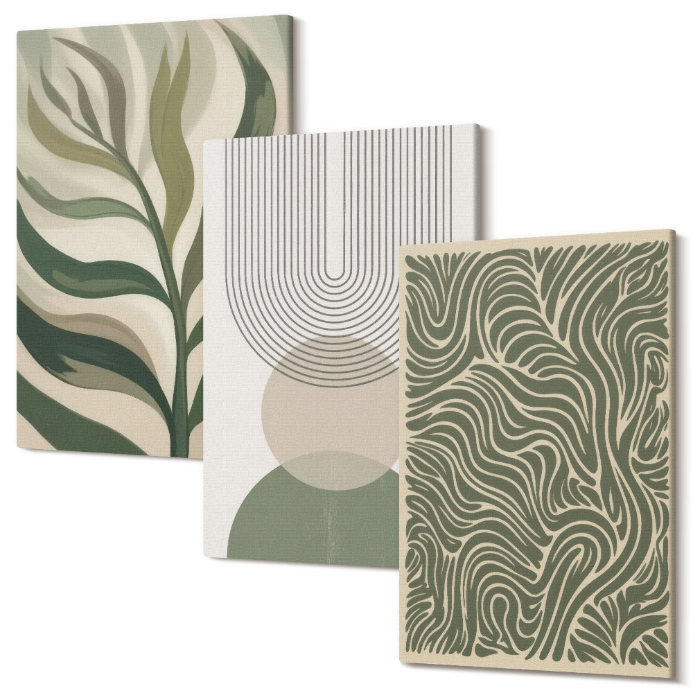 Kép szett triptichon Levelek és geometriai formák absztrakt