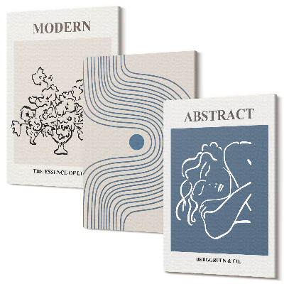 Falikép szett triptichon Virágvonalak és absztrakt formák poszterek