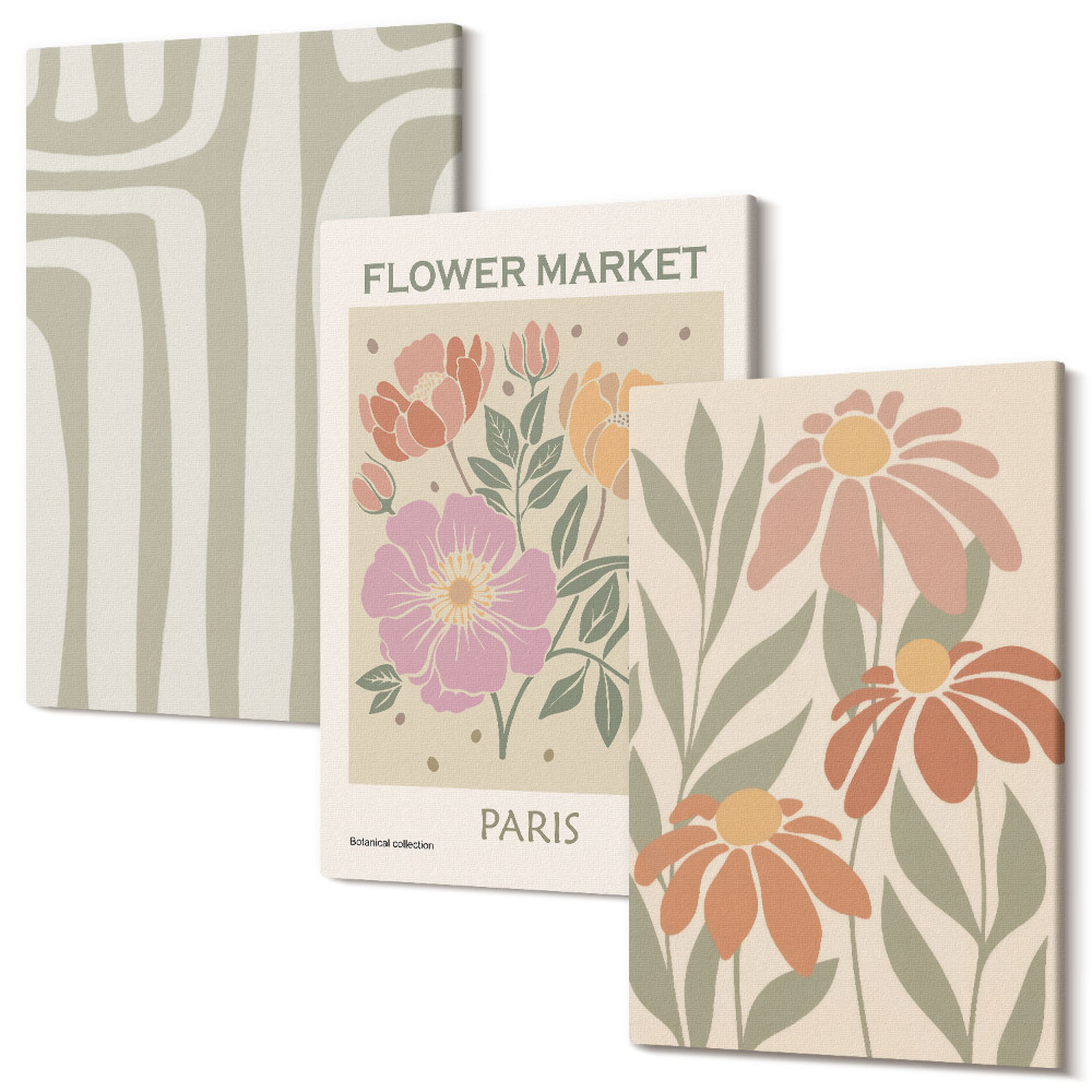 Falikép szett triptichon Botanikai motívumok poszter Párizs minimalizmus