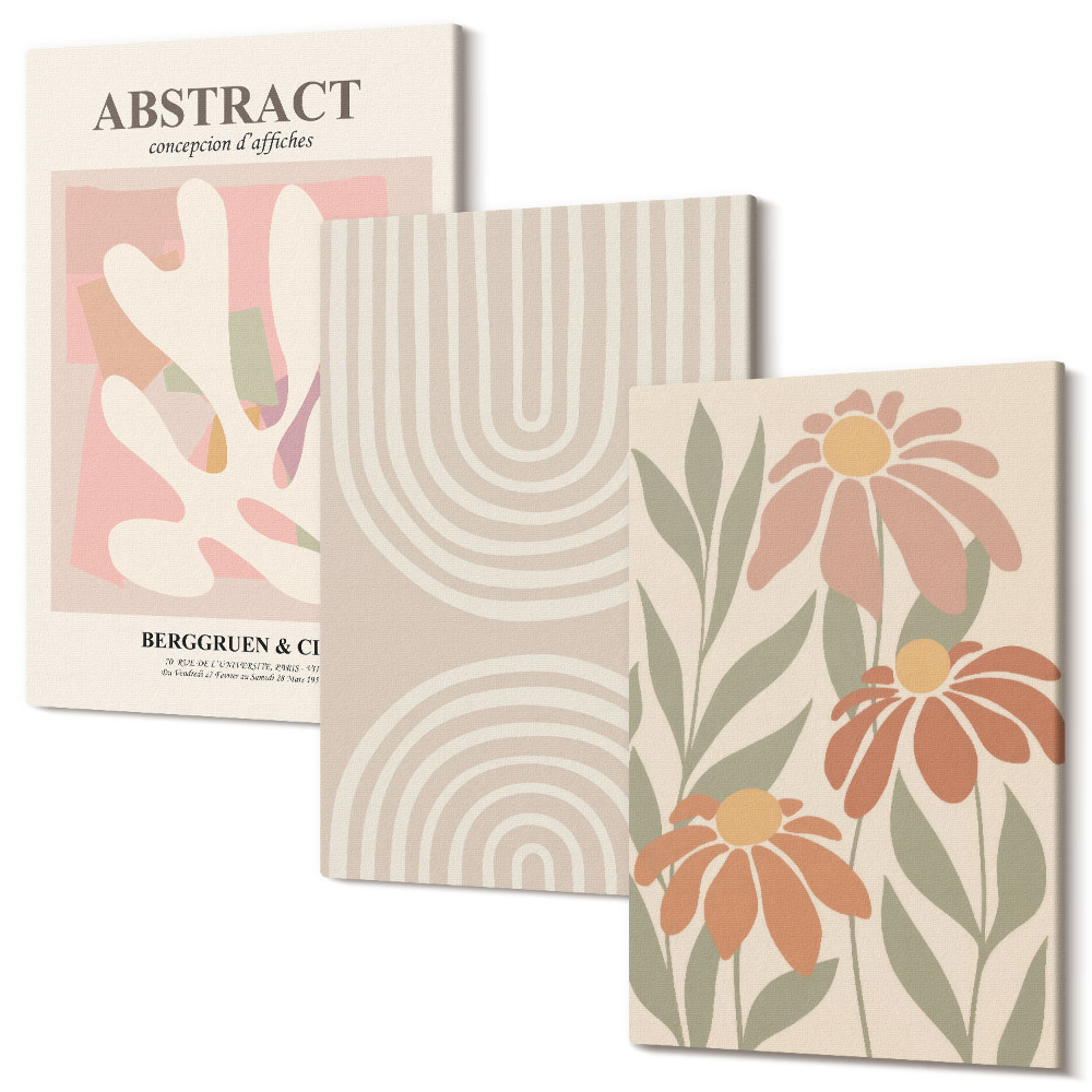 Kép szett triptichon Absztrakt formák növényi motívumokkal, pasztell színekben