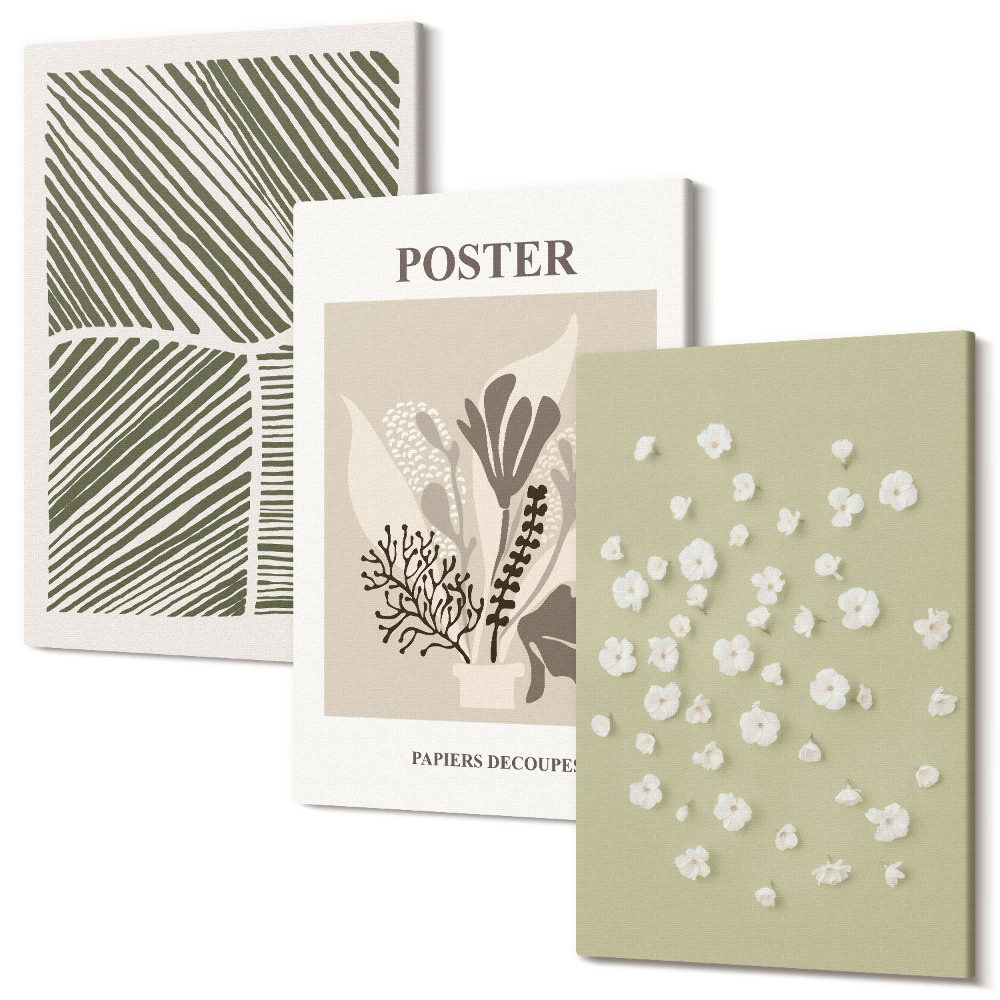 Kép szett triptichon Növényi motívumok visszafogott színekben és mintákban