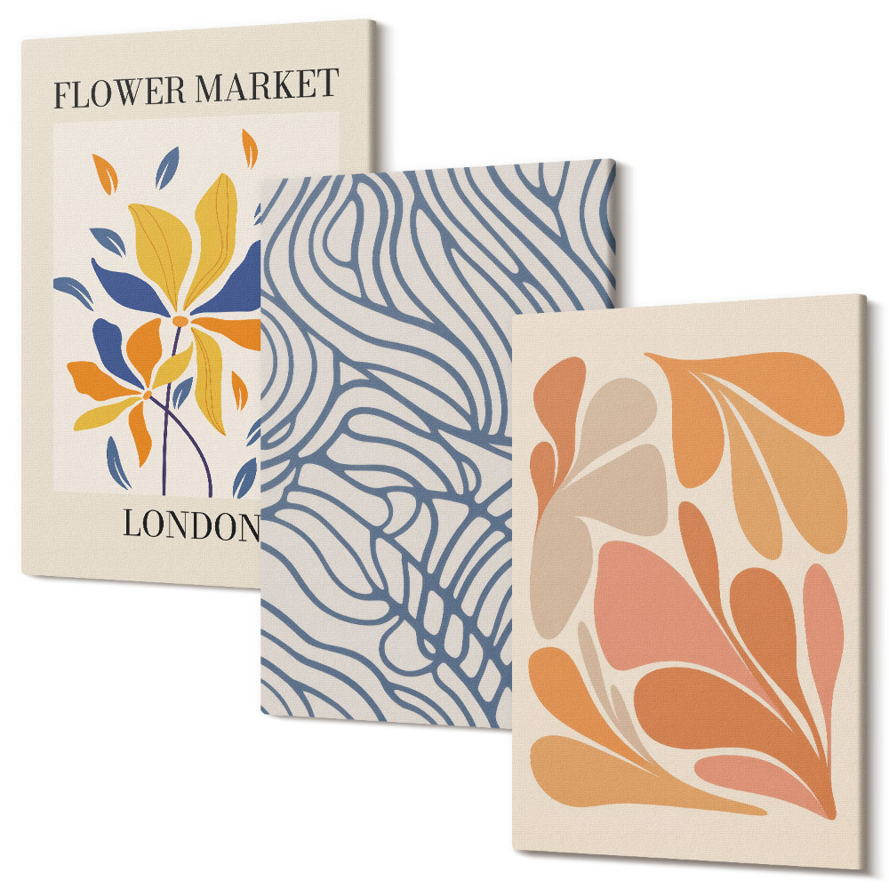 Háromrészes vászonkép szett Modern stílusú virágok absztrakt mintákkal