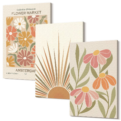 Háromrészes vászonkép szett Pasztell színű virágok napsugarakkal