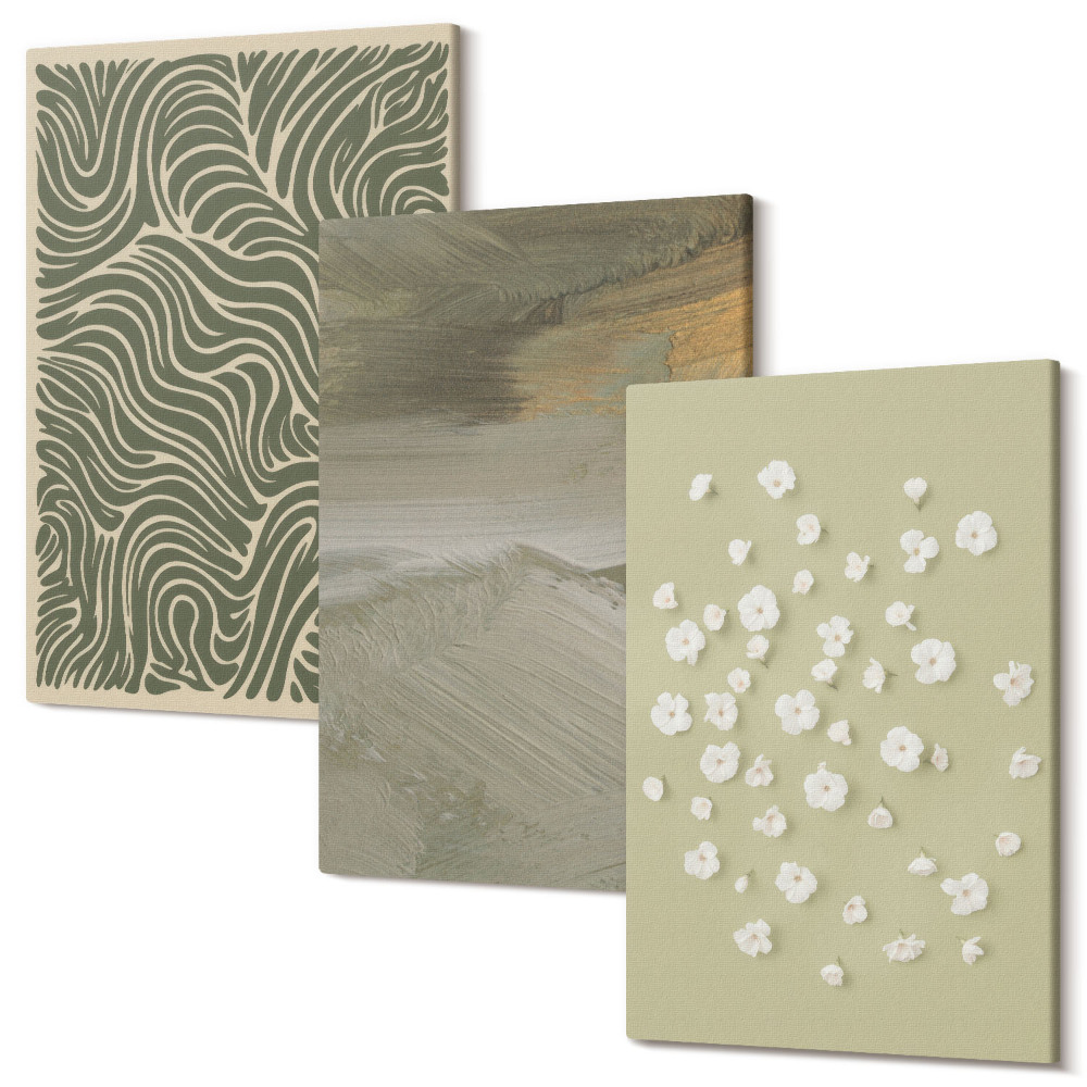 Falikép szett triptichon Hullámos és absztrakt minták boho virágokkal