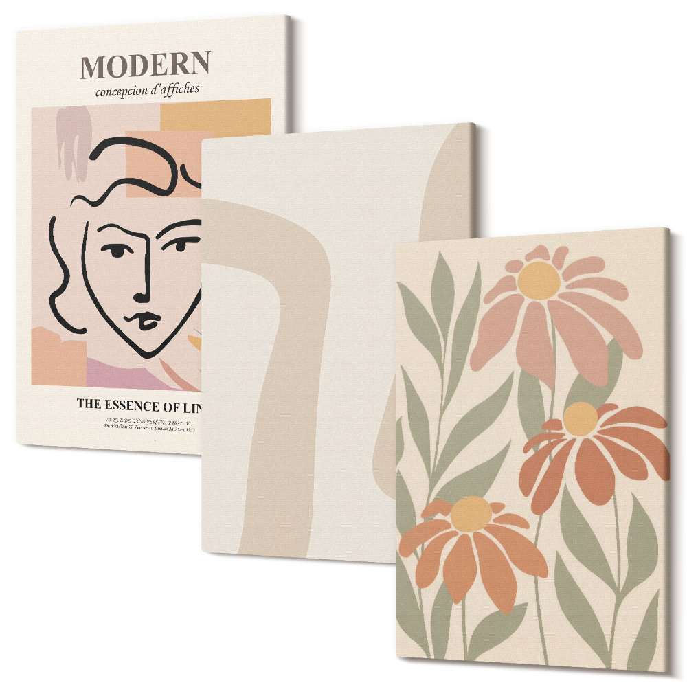 Háromrészes vászonkép szett Nő modern stílusban, absztrakt mintákkal