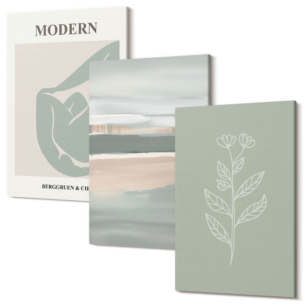 Falikép szett triptichon Absztrakt formák pasztell árnyalatokban növényekkel