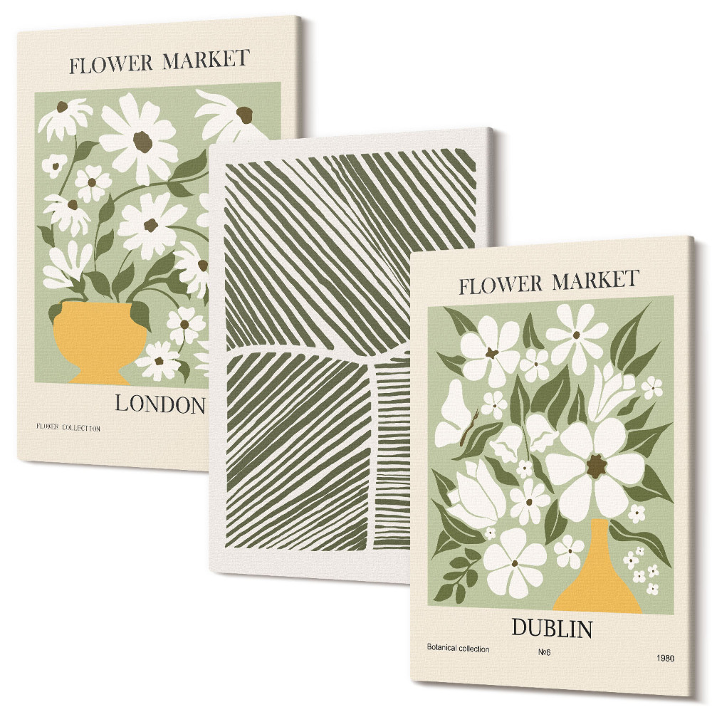 Háromrészes vászonkép szett Virágmintás London és Dublin absztrakt vonalak