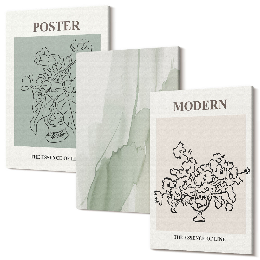 Háromrészes vászonkép szett Virágok vázában, modern és minimalista stílusban