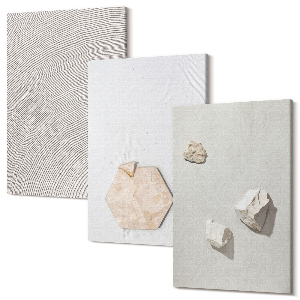 Falikép szett triptichon Könnyű textúrák a homokon, finom boho stílus