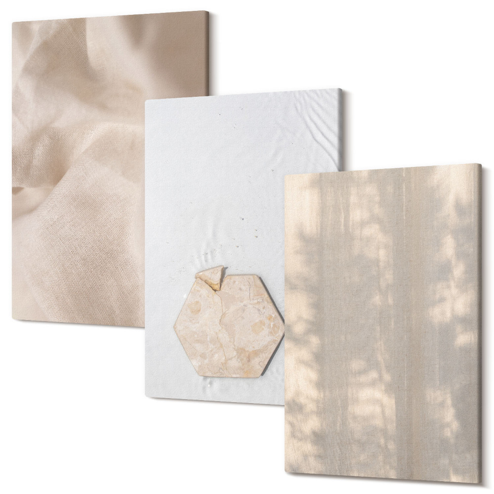 Háromrészes vászonkép szett Finom textúrák természetes boho stílusban