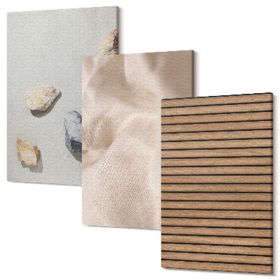 Háromrészes vászonkép szett Kövek, fa, szövet, különféle textúrák