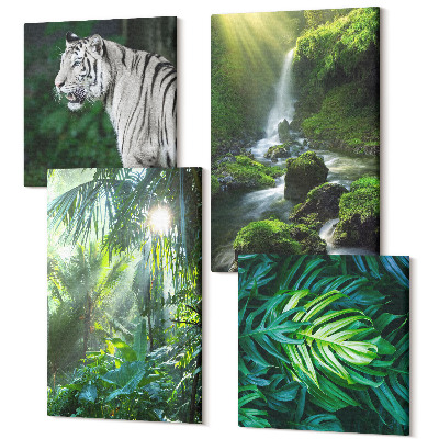 Négy részes vászonkép Dzsungel fehér tigrissel és vad vízeséssel
