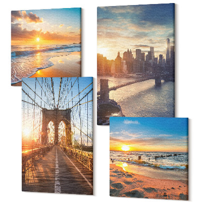 Négy részes vászonkép Hidak és naplementék a városi tájon