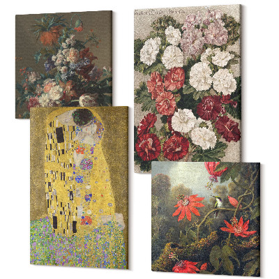Négy részes vászonkép Virágok és fák Gustav Klimt A csók című művében