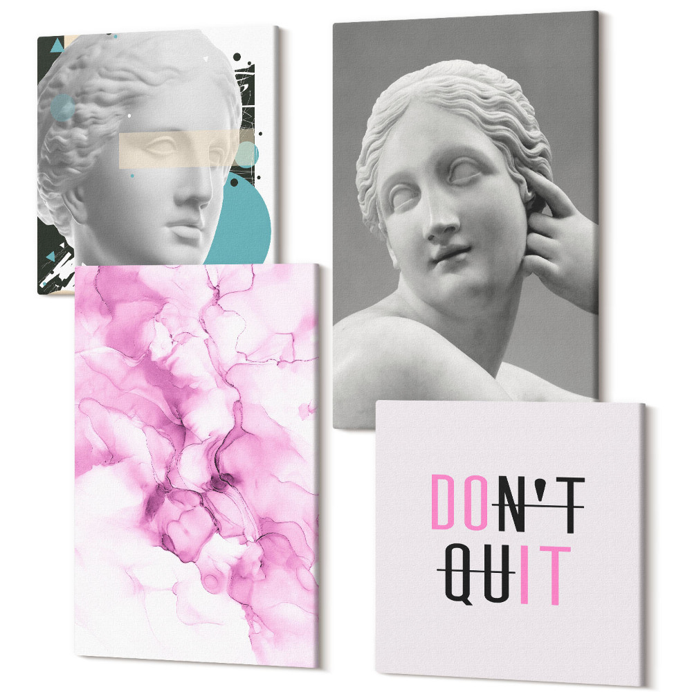 Négy részes vászonkép szett Akvarell absztrakció inspiráló szlogen ősi szobrok