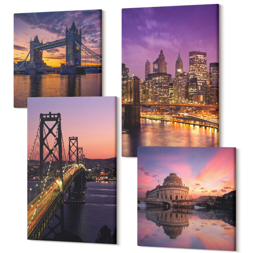 Négy részes vászonkép Naplemente hidak és városképek