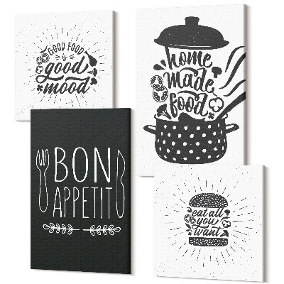Négy részes vászonkép Grafika ételekkel és kulináris szlogenekkel