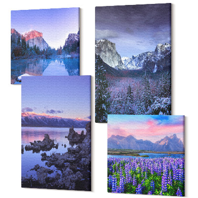 Négy részes vászonkép Hegyi tájak vízzel, égbolttal és virágmezővel