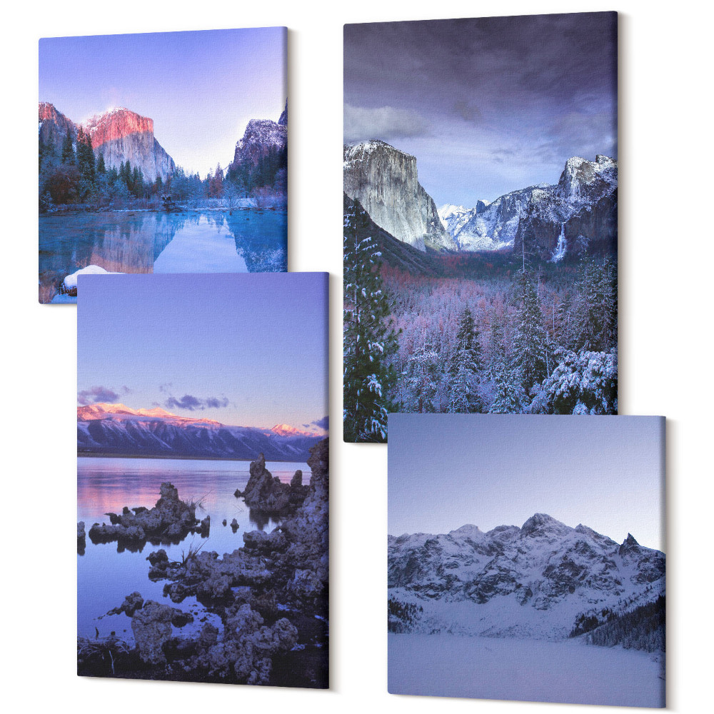 Négy részes vászonkép szett Hegyi tájak alkonyatkor, kilátás a vízre