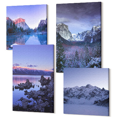 Négy részes vászonkép szett Hegyi tájak alkonyatkor, kilátás a vízre