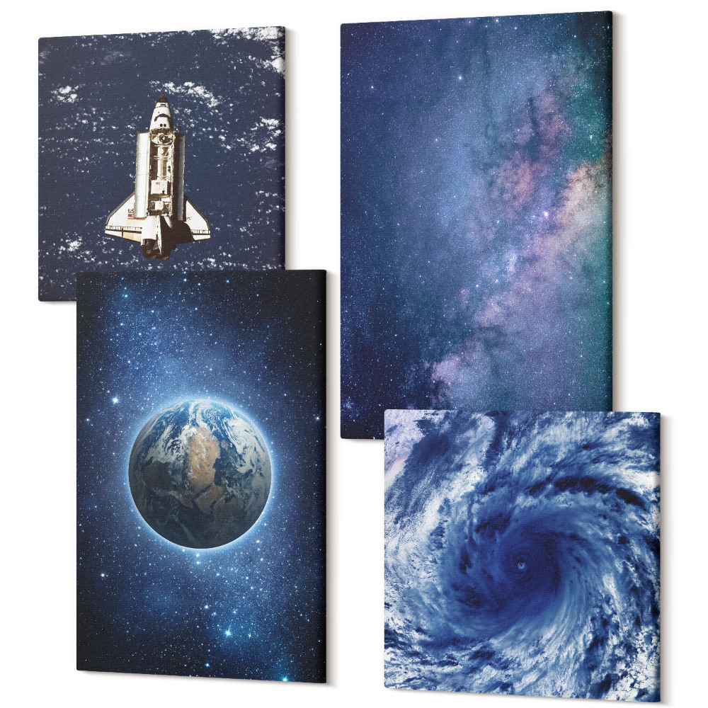 Négy részes vászonkép szett Föld az űrben, a vihar és a csillagok galaxisa