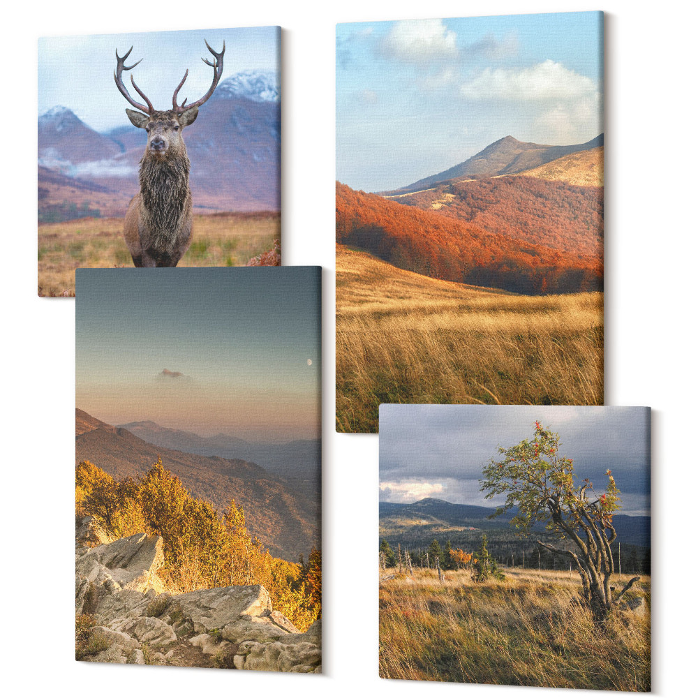 Négy részes vászonkép szett Hegyi tájak természet hegyek szarvas fű tisztások