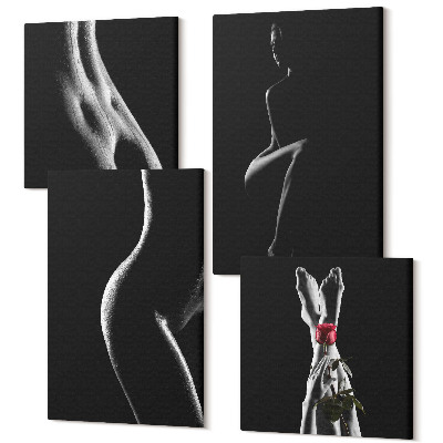 Négy részes vászonkép szett Fekete-fehér női sziluettek erotika