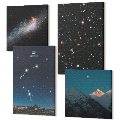 Négy részes vászonkép Galaxis űr csillagjegy Vízöntő hegyek